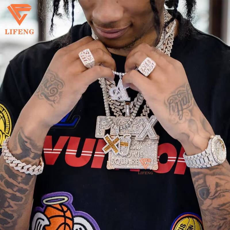 Hip Hop Jewelry Bling 925 Sterling Silver Round Cut VVS Moissanite Iced Out Cuban Link Chain Necklace