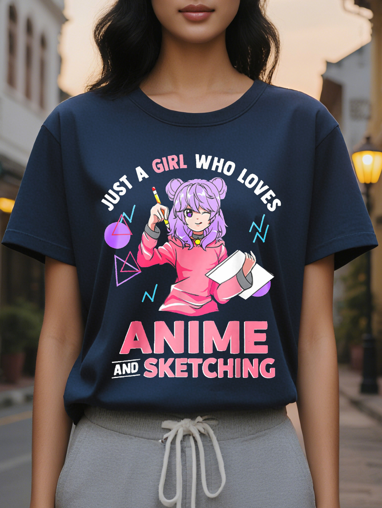 Large XL Vibrant Anime Print Crew Neck T-Shirt Soft Breathable Short Sleeve Design Women Perfect for Spring and Summer Casual Plus Size