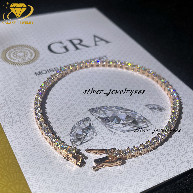 3MM Fashion Classics Jewelry S925 D VVS Moissanite Diamond Chain Rose Gold Color Tennis Bracelet Custom Lock for Men and Women