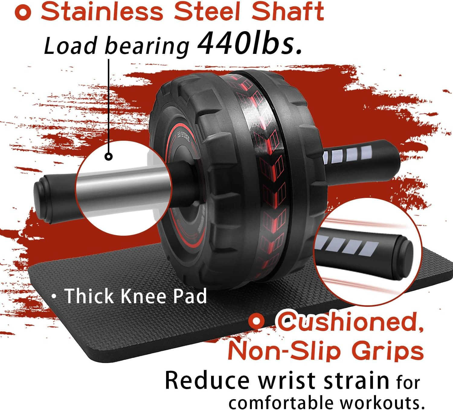 Ab roller wheel with knee pad for abdominal exercise core workout weight loss no noise easy to assembling light weight perfect home gym equipment for 