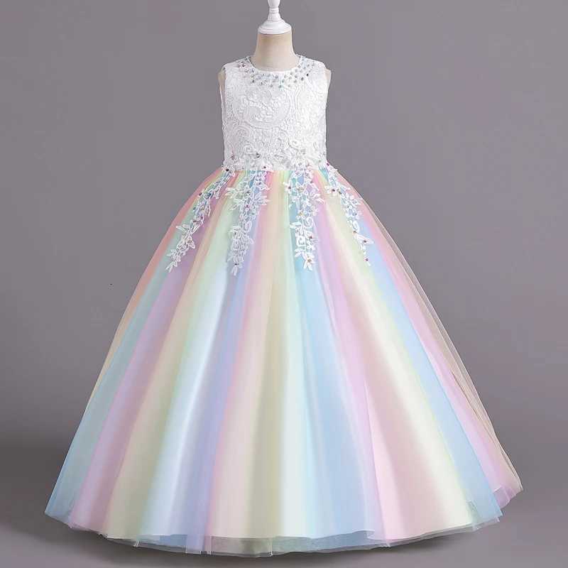 CK8991 Girls Flower Wedding Dress Long Sleeveless Summer Princess Rainbow Host Gift Performance Program Z250904