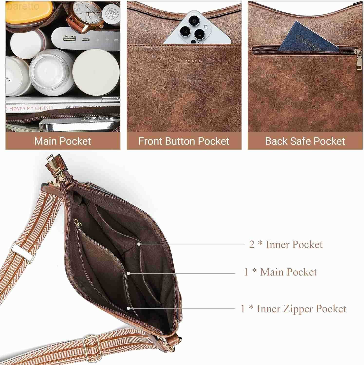 Crossbody Bags for Women Vegan Leather Hobo Purses Travel Shoulder Handbags with Detachable Wide Guitar Strap M250904