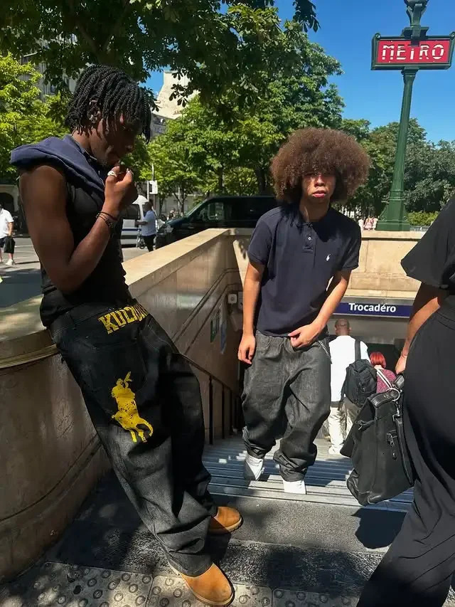 American Vintage Jeans Y2K Clothes Mens Hip Hop Lettering Graphic Print Washed Black Baggy Low Waist Wide Leg Trousers 250823