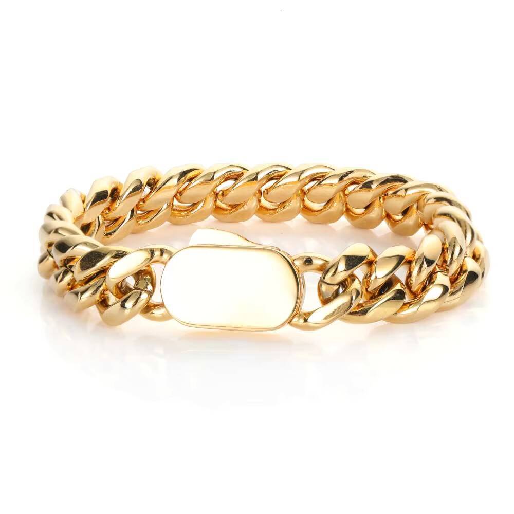 NUOYA Hip Hop Jewelry 12MM Miami Cubana Stainless Steel Men Bracelet 18K Gold Plated Custom Cuban Link Bracelet