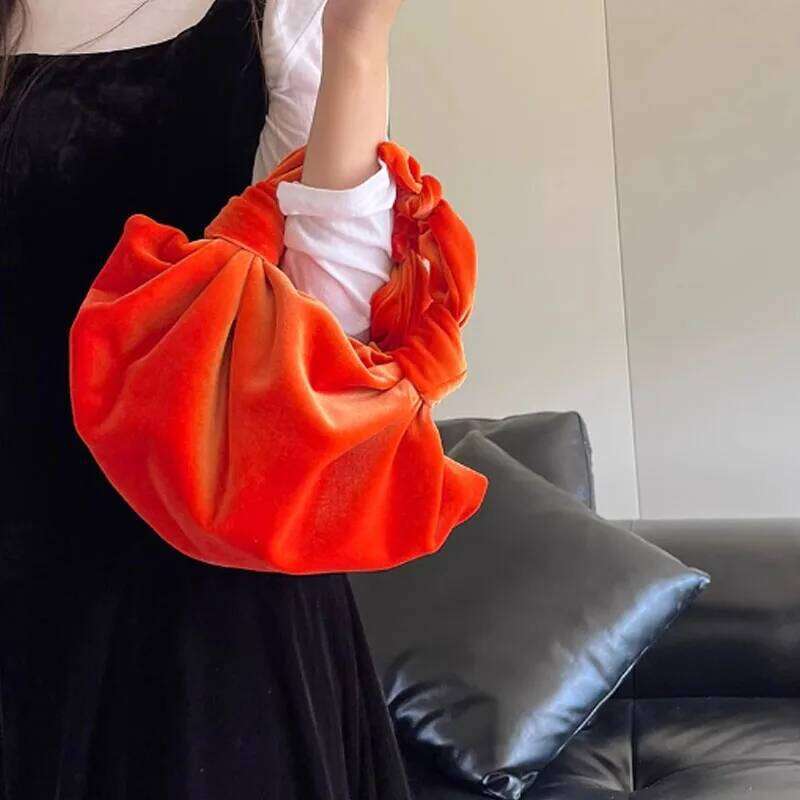 Vintage Veet Multi-Color Dumpling Autumn And Winter Knotted Handbag Fashion Women Small Tote Bag