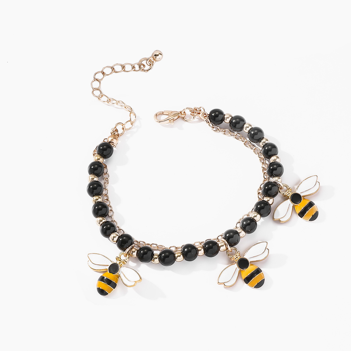 Bohemian Teacher's Day Beaded Bee Pendant Multi-layer Stacking Bracelet Honeycomb Design