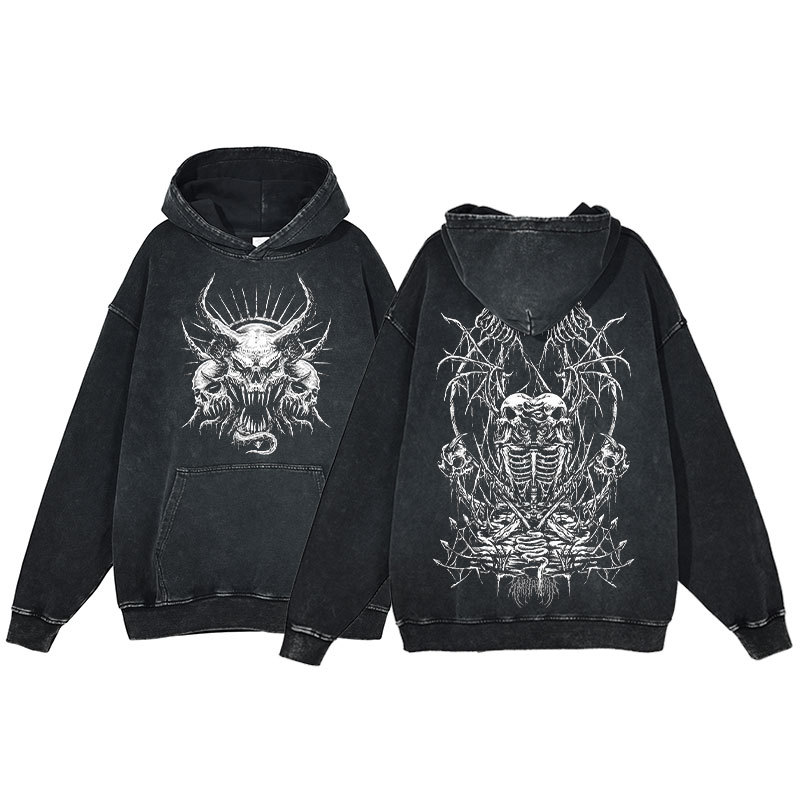 Anime Hoodie for Men: Harajuku Hip-Hop Washed Hoodie with Skull Print Y2K Style for Women: Casual Gothic Vintage - VT2739