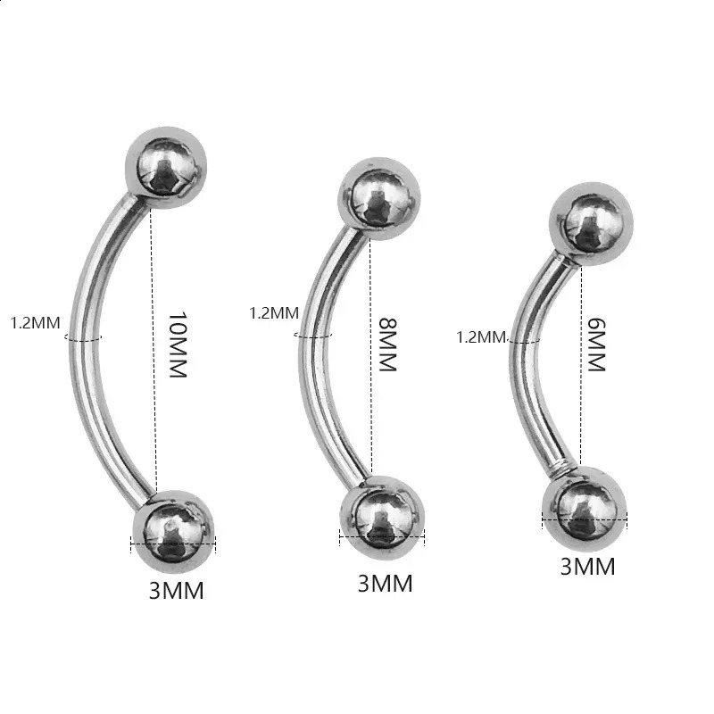 6Pcs Eyebrow Piercing Banana Shape Lip Ring Stainless Steel Curved Barbell Stud Helix Navel Cartilage Earring Body Jewelry 250903