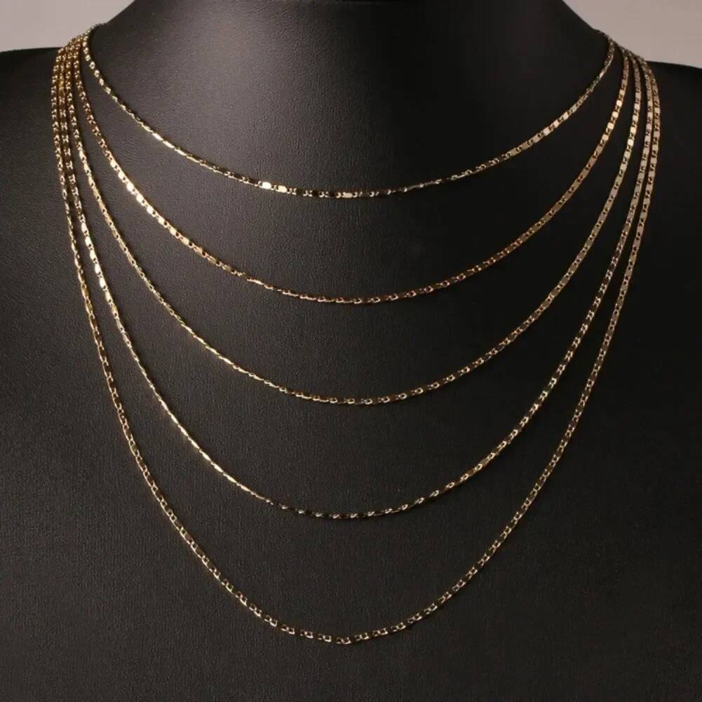40-75cm Gold Color Charm 2mm Flat Chain Necklaces For Women Men Fashion Party Wedding Jewelry