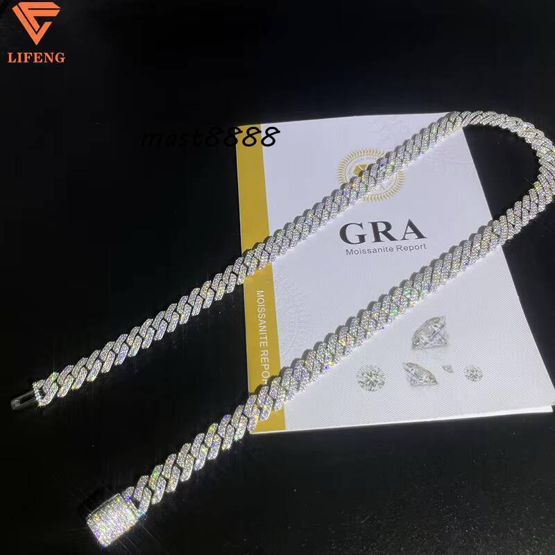 Hot Sale 10mm S925 Silver Cuban Link Chain VVS Moissanite Iced Necklace GRA Certificate Hip Hop Jewelry Featuring Diamond Gold