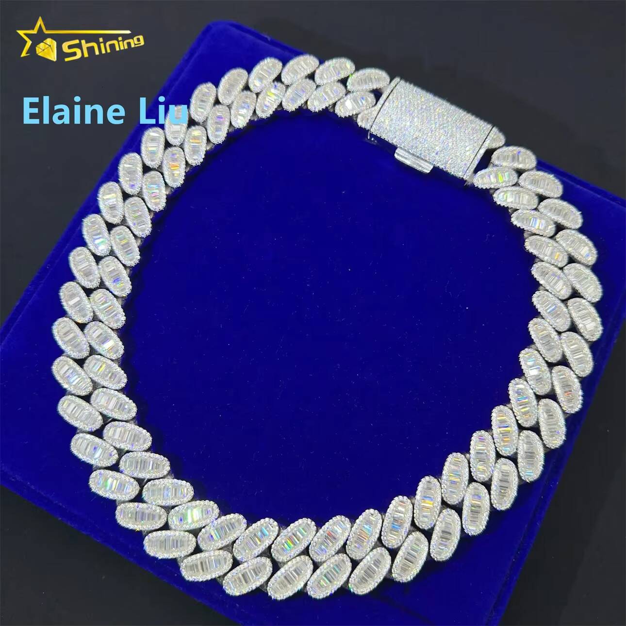 Ready Shipping Fashion Hip Hop Diamond Cuban Link Iced Out Jewelry 925 Sterling Silver Moissanite Cuban Link Chain Necklace