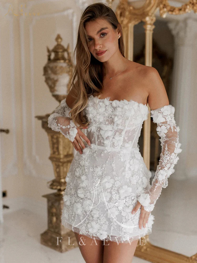 Beaded Short Wedding Dresses Saudi Arabia Lace Floral Appliques Long Sleeves Bridal Gown Mini Prom Party Dress Customized 250904