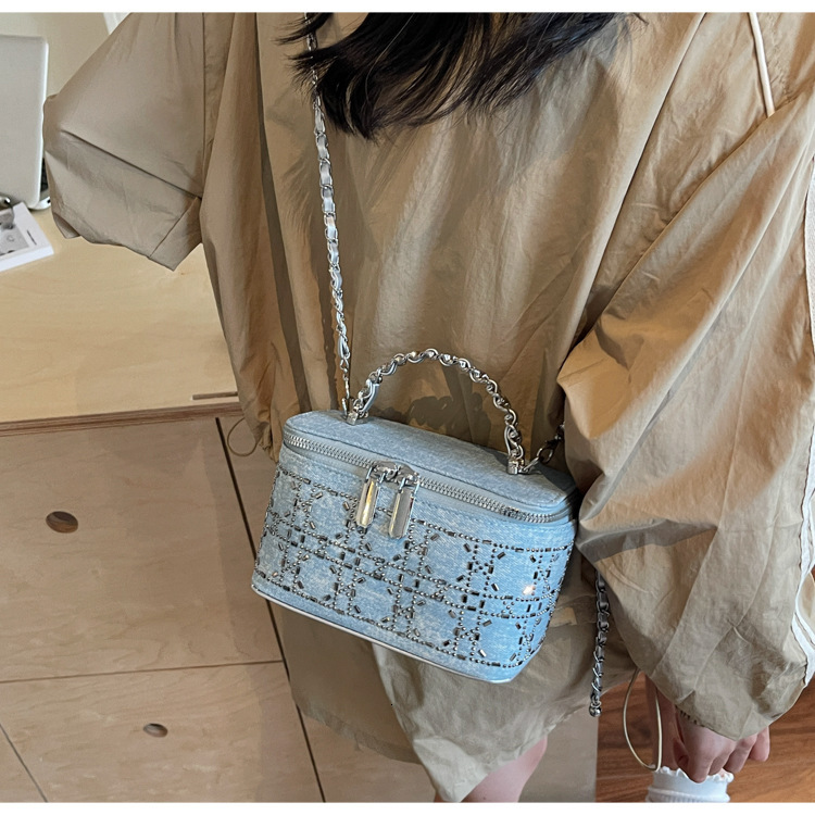 Denim Rhinestone Bag New Denim Blue Rhinestone Handbag Fashionable Women s Shoulder Bag Autumn New Designer Bag Women s Crossbody Bag