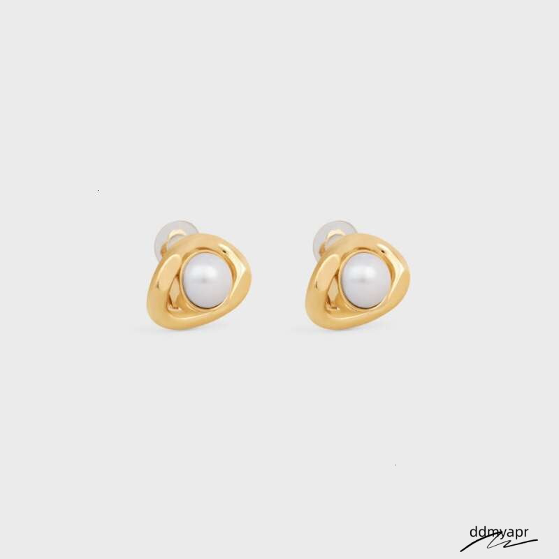 Ddmyday Spring And Autumn New High-End Metal Brass Gold-Plated Irregular Hollow Inlaid Pearl Earrings Simple Ear Clips Ddmyday