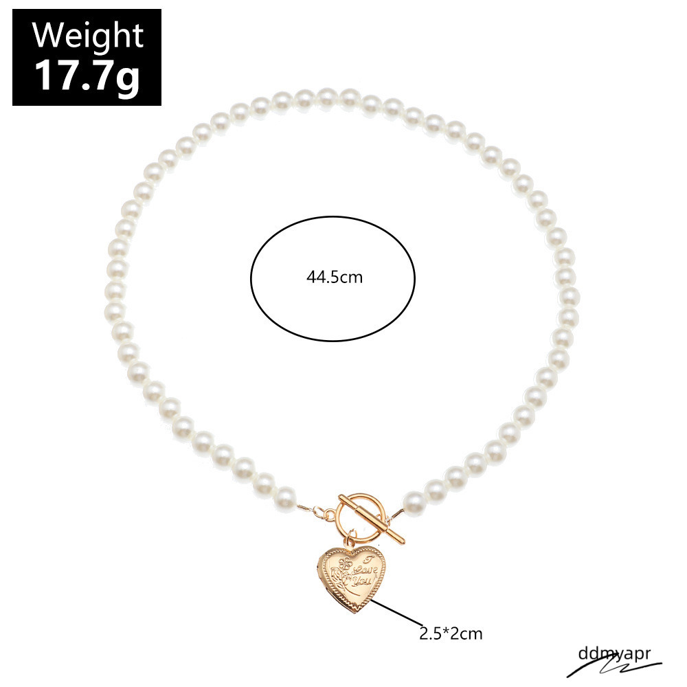 Europe And The United States Cross-Border Jewelry Ddmyday Love Pearl Retro Necklace Female Fashion Temperament One Word Buckle Opening Collarbone Chai