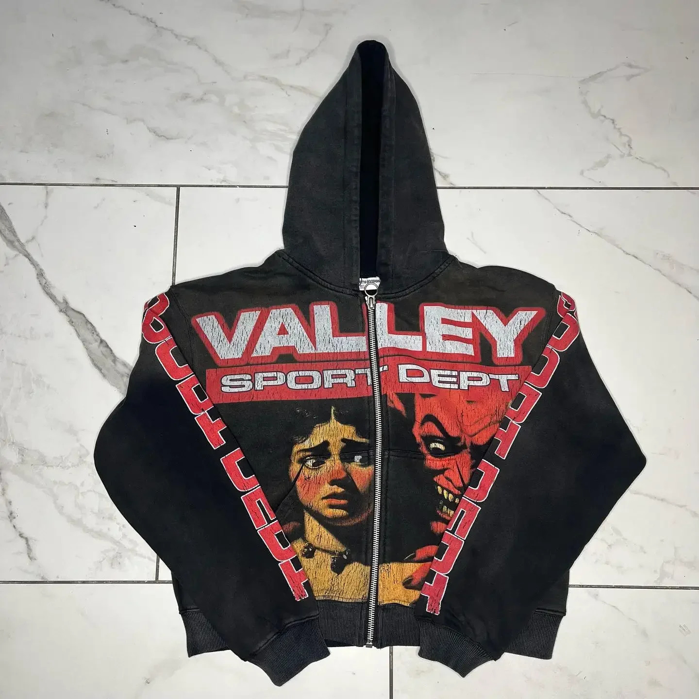 American Zipper Letter Pattern Printed Hoodie Y2K Street Sportswear Casual Retro Super Dalian Mens Wear 250904