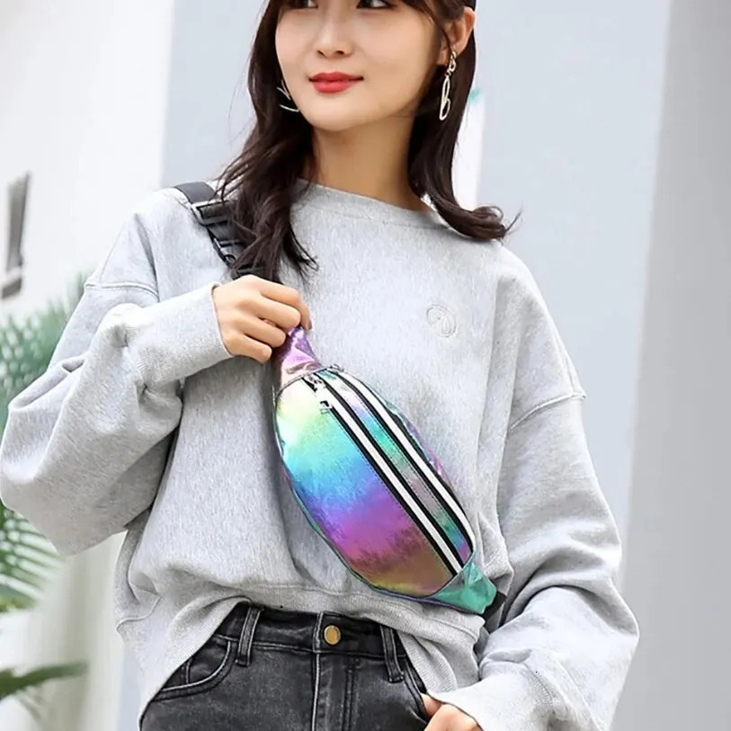 Holographic Fanny Pack Hologram Waist Bag Laser Beach Travel Banana Hip Bum Zip Waist Bags Women Belt Bag For 250903