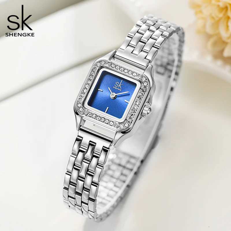 SHENGKE Elegant Silver Stainless Steel Wen Watches Fashion Small Dial Square Wans Quartz Wristwatches Ladies New Gift Clock X250904