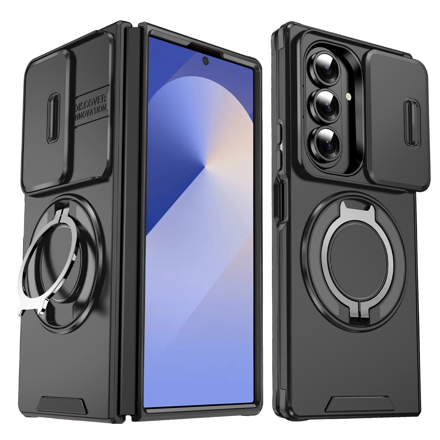 Luxury Heavy Duty Rugged Armor Slide Camera Protection Case Magnetic Car Bracket Ring Stand Shockproof Cover For iPhone Duo Samsung Z Flip 6 7 8 Ultra - view 3