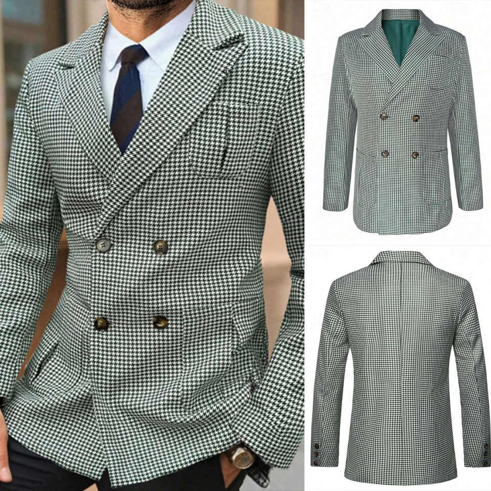 Casual Plaid Wedding Tuxedos 1 Piece Set Peaked Lapel Men Suit Classic Fi Double Breasted Evening Prom Grooms Blazers Customized