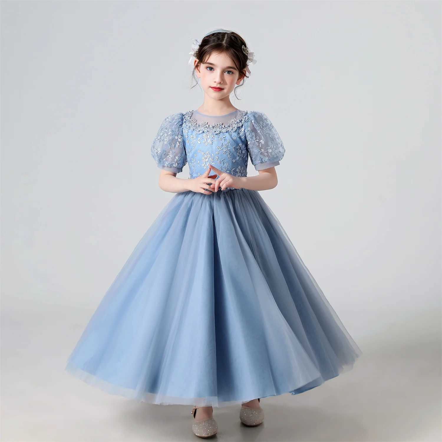 Girl Flower Dress Lace Embroidered Wedding Princess Dress Host Performance Costume Gown Christmas Party Evening Dresses Z250904