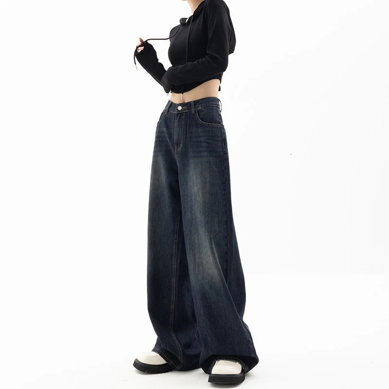 Retro Street Style Wide Leg Pants Niche n Floor Length High Waisted Loose Fit Slimming Jeans For Women Z260313