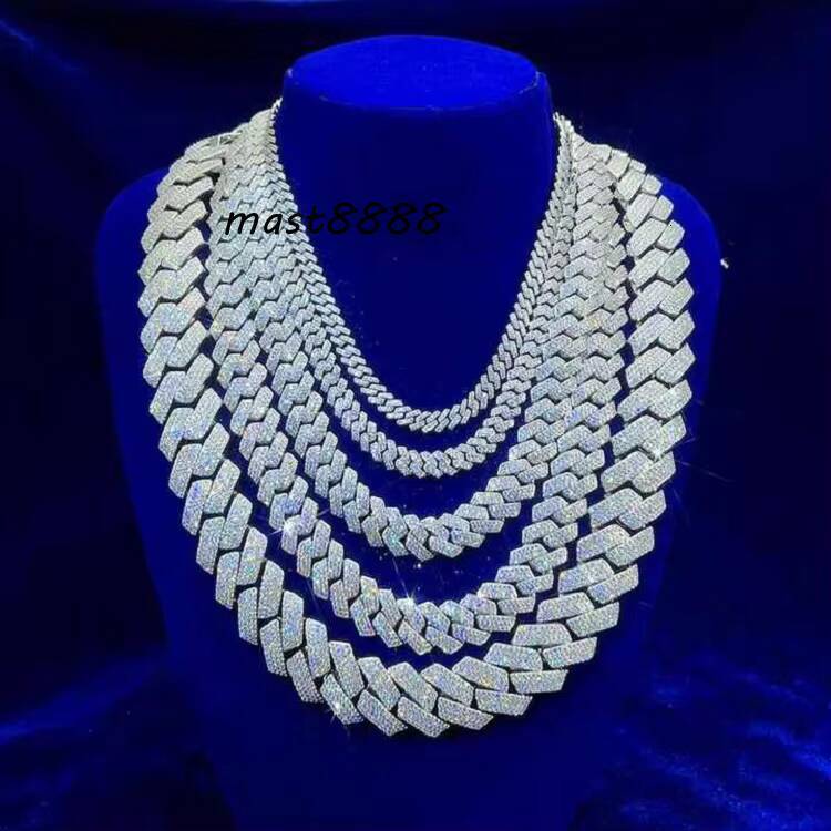 Pass Diamond Tester Gra Hip Hop S925 Silver Iced Out Bling 3 Rows 14Mm 16Mm 18Mm 20Mm Blue Vvs Moissanite Cuban Link Chain