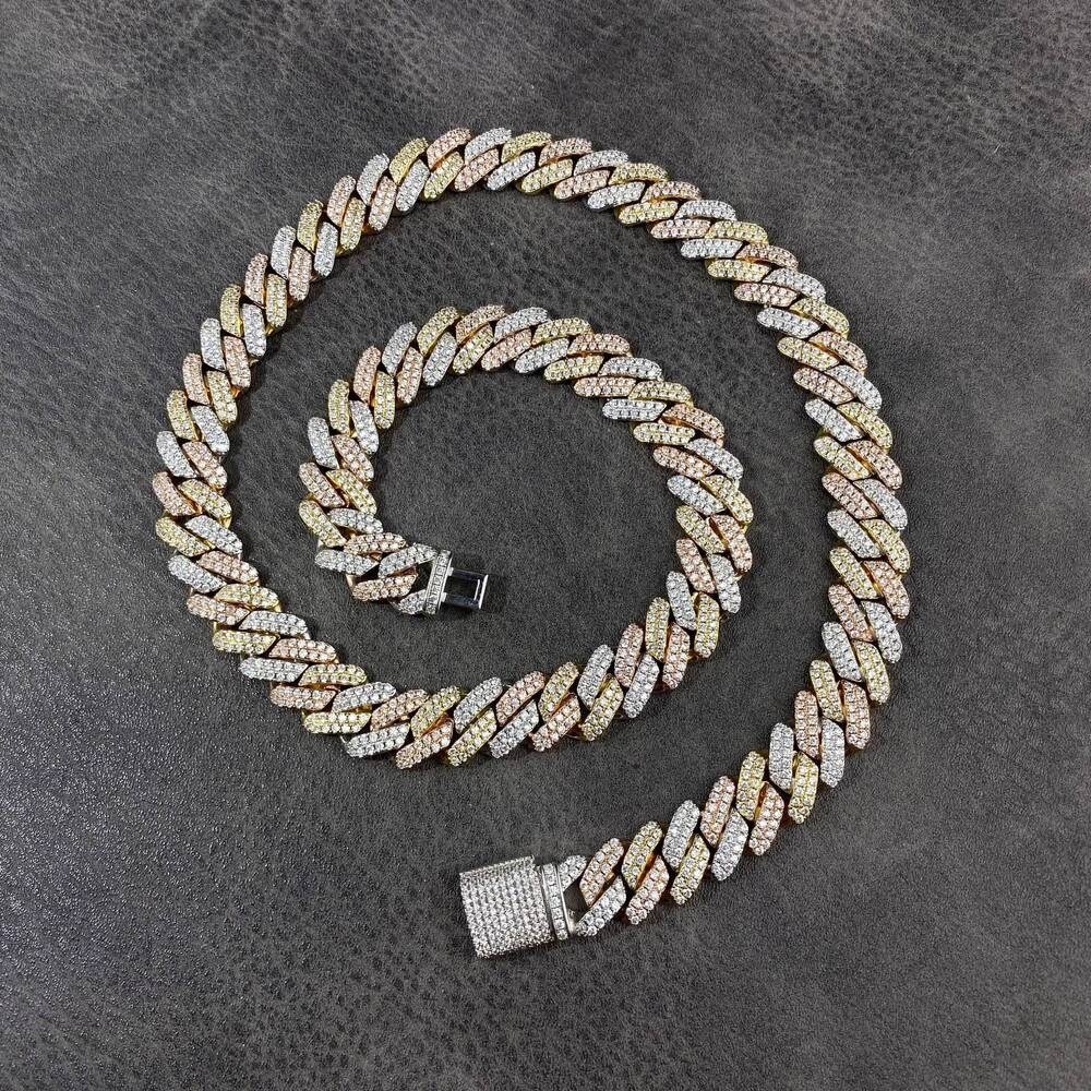 High Quality Hip Hop Fine Jewelry Men 12mm Full Iced Out Prong Solid Cuban Link Necklace Chain Bracelet