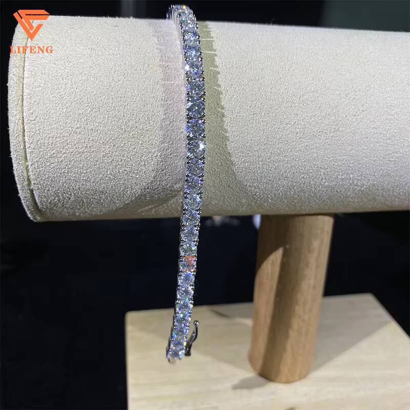 Lifeng Jewelry VVS Moissanite 4mm Tennis Chain Bracelet Pass Diamond Tester Sterling Women Men Bracelet Gift
