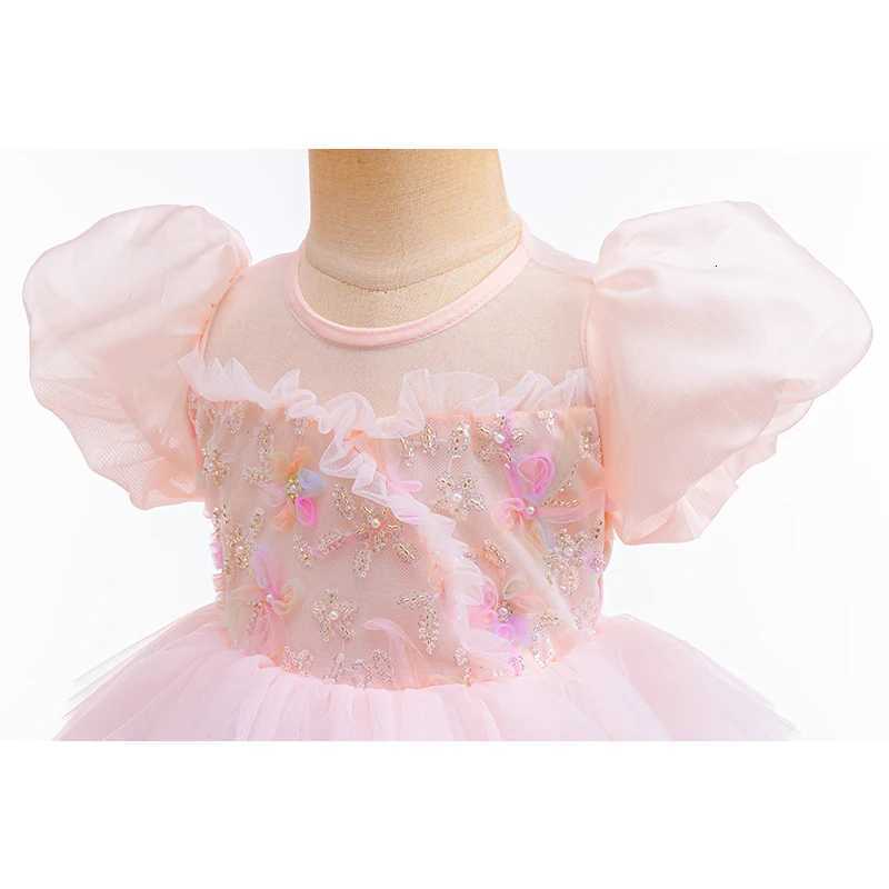 Girls Summer Princess Dress Bubble Sleeve Rainbow Cake Saree Kids Casual Halloween Party Dress Size 100-150 Z250904