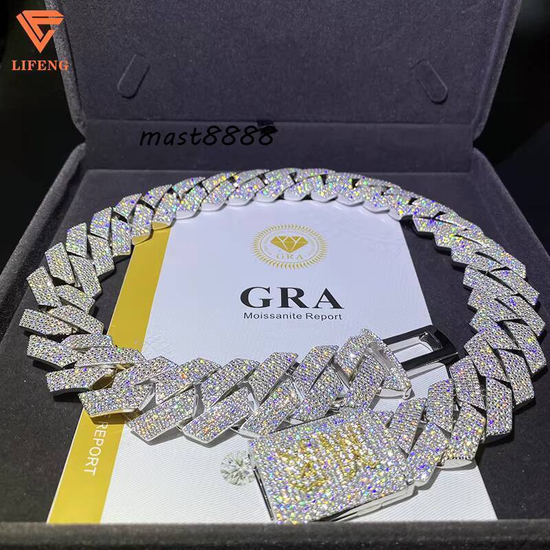23mm Custom Moissanite Cuban Link Chain Gra Certified 925 Sterling Silver Ice Out Vvs Moissanite Diamond Necklaces Men Jewelry