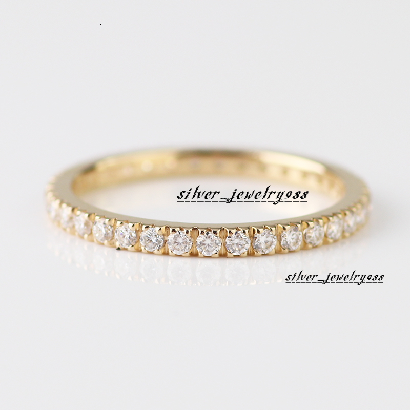 Fulled Paved 15mm Melee Round Brilliant Cut Moissanite Diamond 10k Yellow Gold Eternity Ring Band