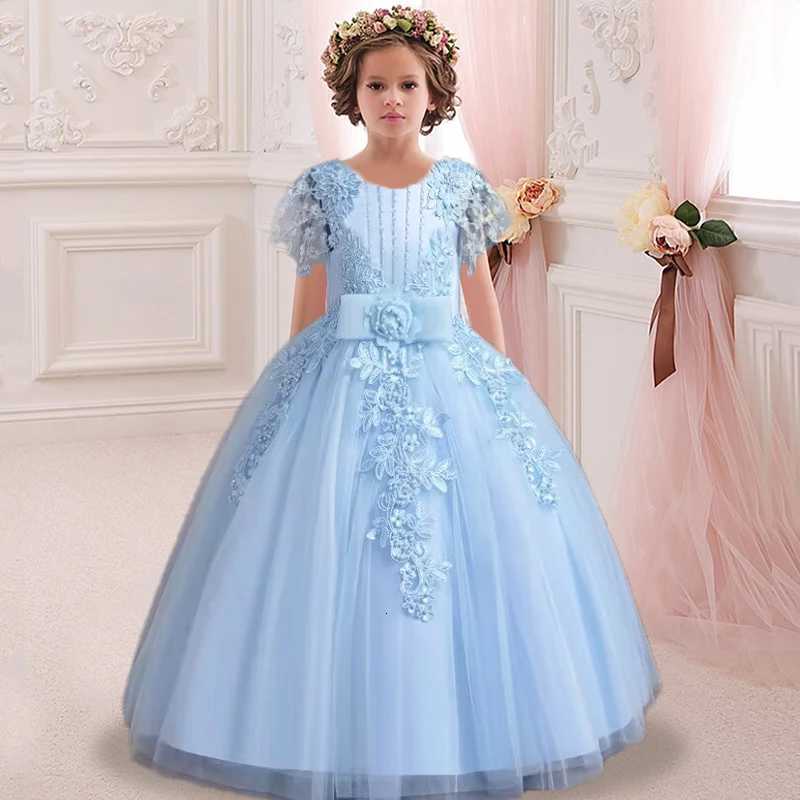 Flower Girl White Fluffy Childrens Wedding Dress Long Lace Party Evening Dress Elegant Girl 4-12 Years Old Childrens Clothing Z250904