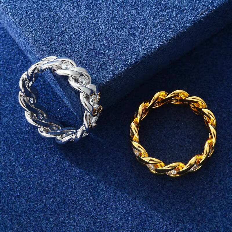 Newest Design Hip Hop Rappers Jewelry 75 mm Gold Plated 925 Sterling Silver VVS Moissanite Diamond Cuban Ring for Men