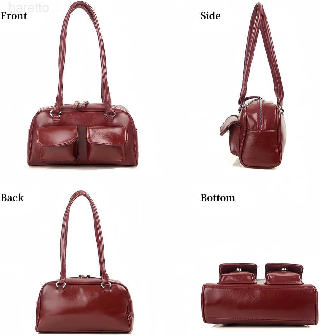 Y2K Shoulder Purses for Women Trendy PU Leather Retro Boston Handbag Lightweight and Versatile for Work and Travel M250903