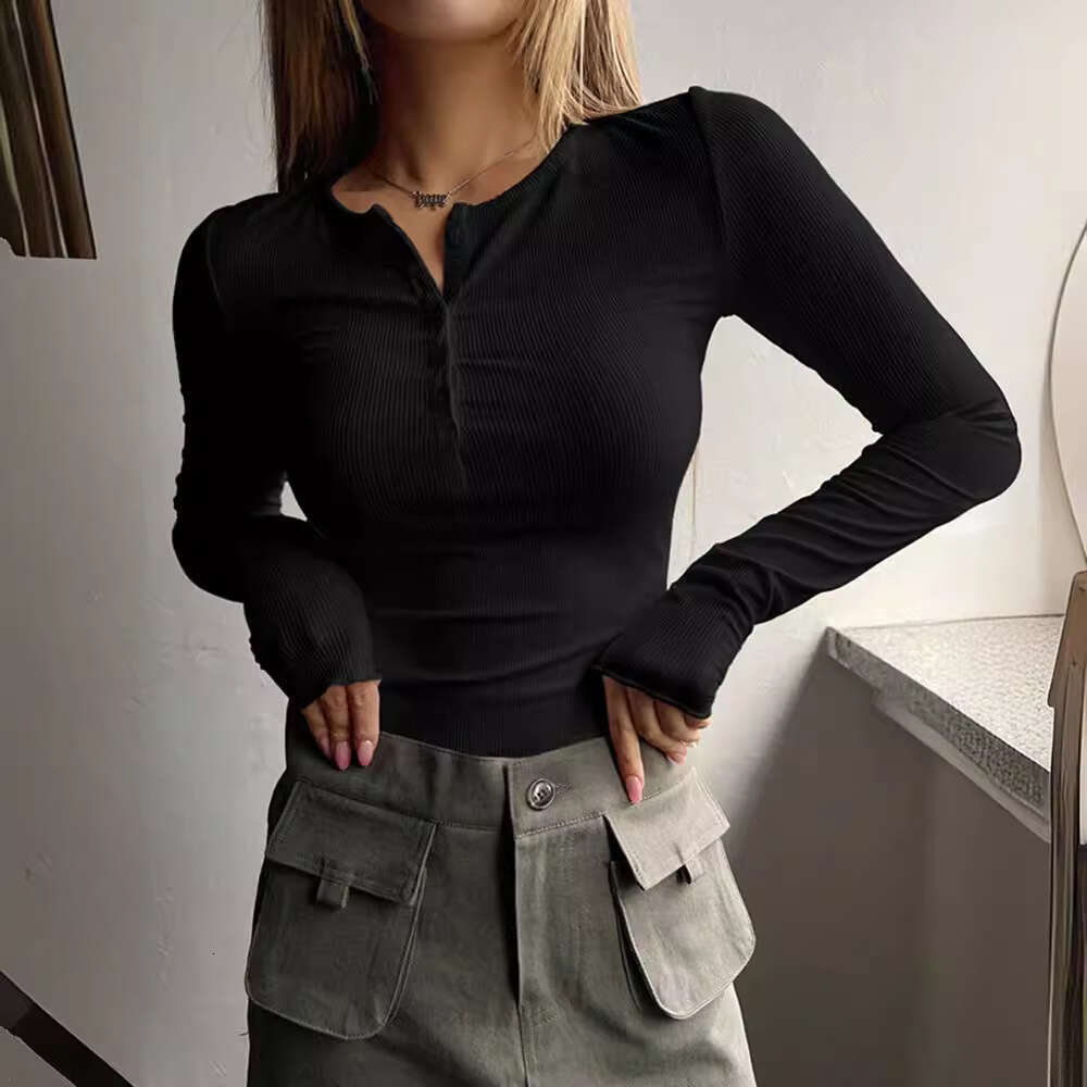 Autumn Winter European and American Women's Button Ribbed Slim Knit Cedar 2025 Temperament Versatile New Trend Clothing Ins