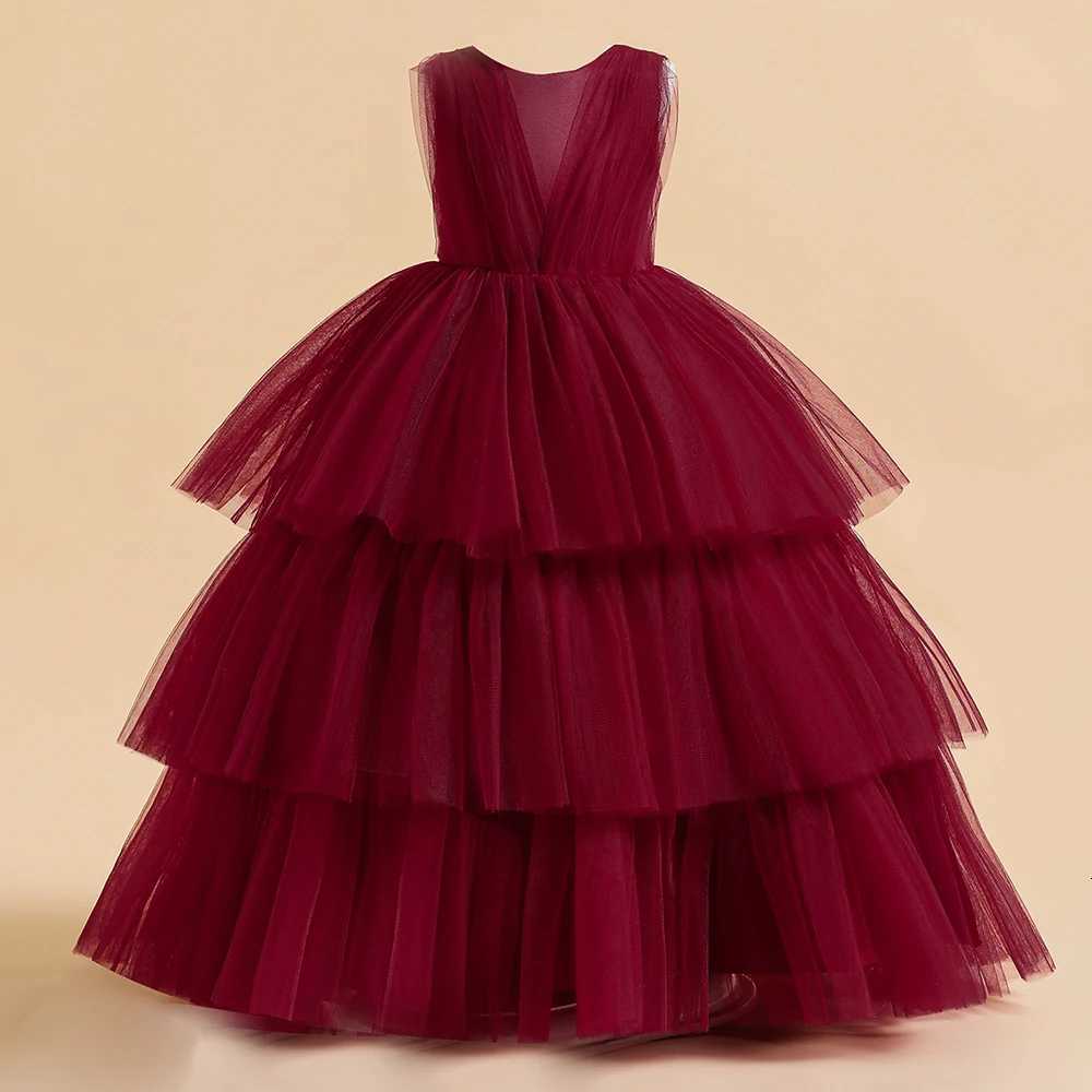 Ceremony Elegant Kids Party Dresses For Girls Children Puffy Tulle White Bridesmaid Dress Flower Girl Birthday Wedding Prom Gown Z250904