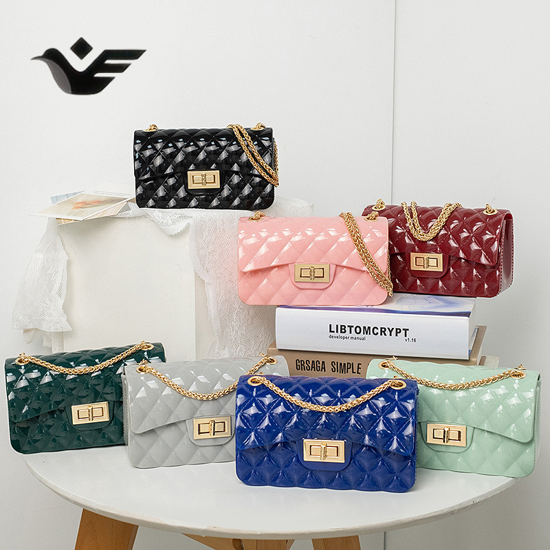Feiyan Free Shipping New Designer Bag Luxury Shopping Bag Women's Single Shoulder Bag Thick Chain Lock Jelly Small Square Bag Fashionable