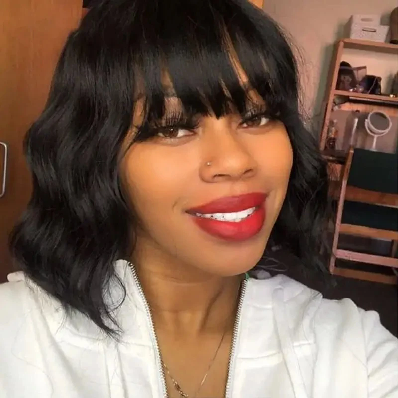 Body Wave Bob Wigs With Bangs 8 to 16 Inch Hair Easy to Wear Human Hair Short Wig Full Machine Made Wigs