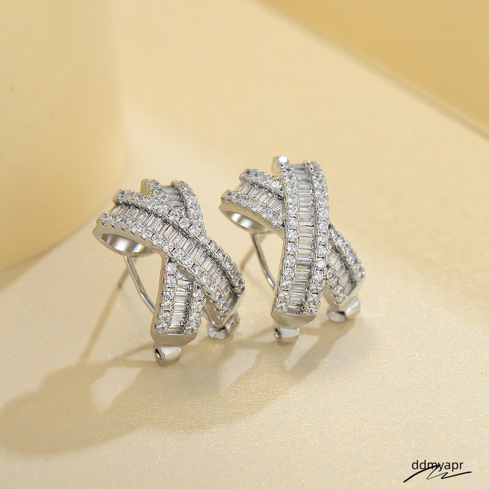Choucong 2024 Top ddmycrazy Sell Cross Clip Earrings Vintage Jewelry Real 100% Sterling Sier Princess Cut Moissanite Dia Party Women Female Bow Earrin