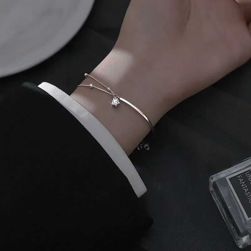 2025 Silver Beautiful Stars Bracelets for Women Girl Party Wedding Fashion Jewelry Holiday Gifts Double Layer Bangles Gifts Y250904