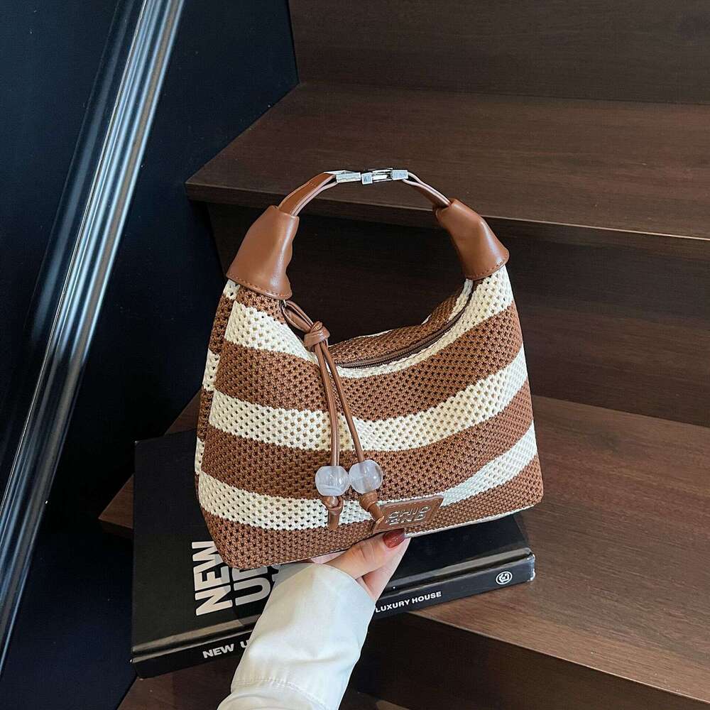 DHEssentials 2025 Trendy Dumpling Bag, Striped Knitted Crossbody, Multicolor Summer Purse