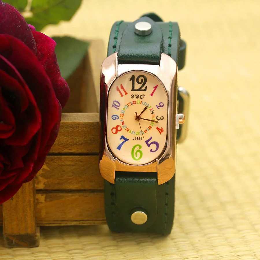 Shsby Cow Leather Strap Color Digital Rectangle Watch Wen Bracelet Watches Fem Bronze Quartz Watch Student Leisure Watch X250904