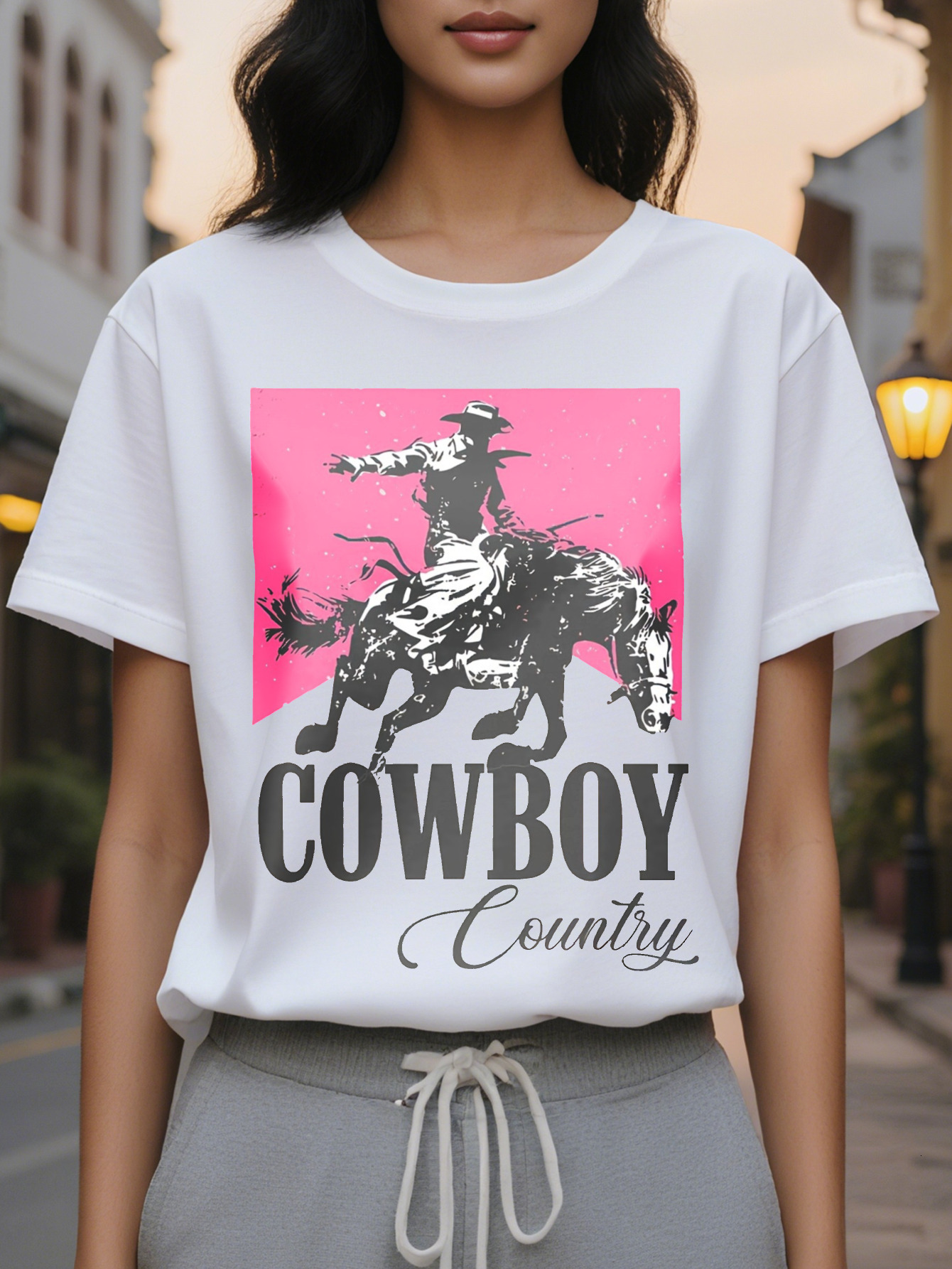 Large XL Vibrant Cowboy Letter Print Crew Neck T-Shirt Soft Breathable Short Sleeve Top Spring Summer Women's Casual Plus Size