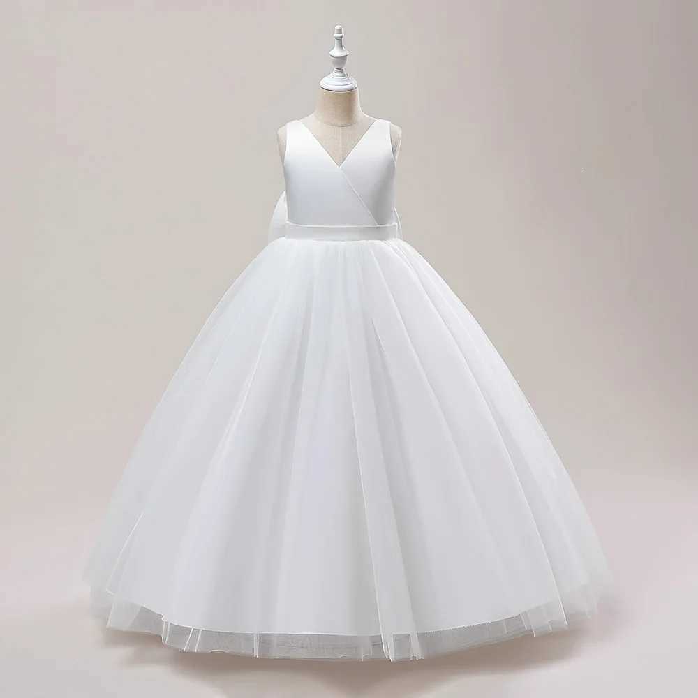 Girl Long White Bridesmaid Dresses For Wedding Prom Gown Big Bow Girls Party Dress Kids First Communion Formal Evening Dresses Z250904