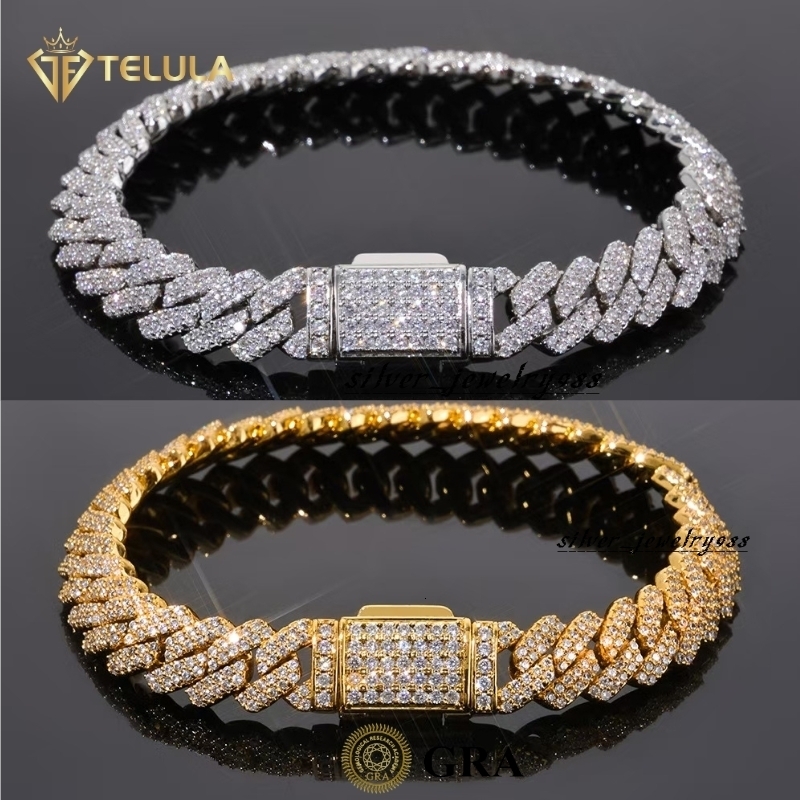 925 Silver Moissanite Cuban Link Chain VVS Clarity 18k Gold Plated Iced Moissanite Chain Men