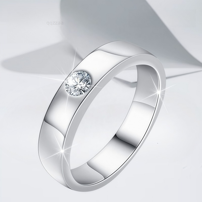 High Rhodium Plated Polished 925 Sterling Unisex Moissanite Ring for Finger Knuckle Engagement Wedding Minimalist Style Sizes