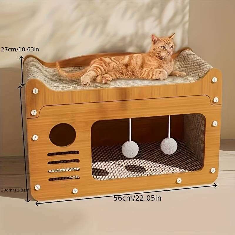 famous brand House Scratcher Board Cave With Hanging Ball Toy Large Space Cardboard Cat Bed Condo Suitable For Cats To Rest And Scratching