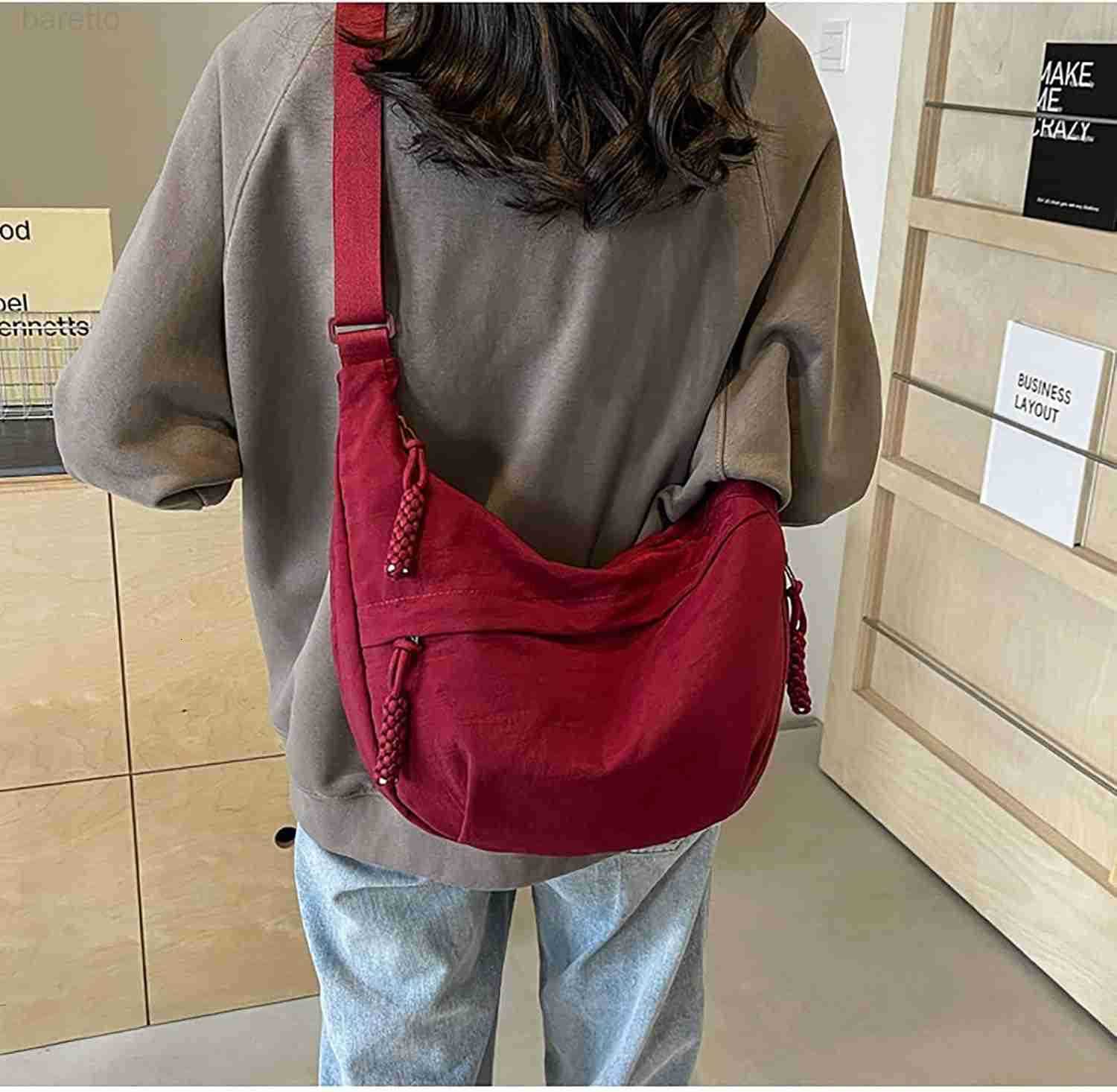 Crescent Shoulder Bag Nylon Crossbody Bag for Women Nylon Hobo Bag Slouchy Sling Purse Dumpling Bags M250903