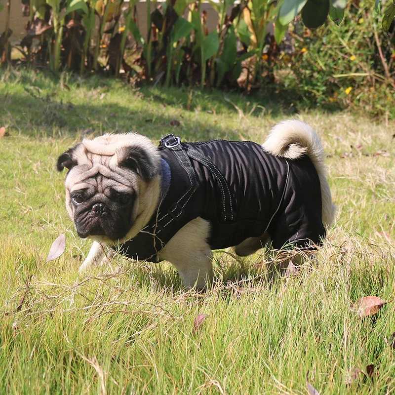 Waterproof Dog Clothes with Harness for Medium Large Dog Winter Warm Fur Collar Pet Dog et Reflective French Bulldog Costume W250904